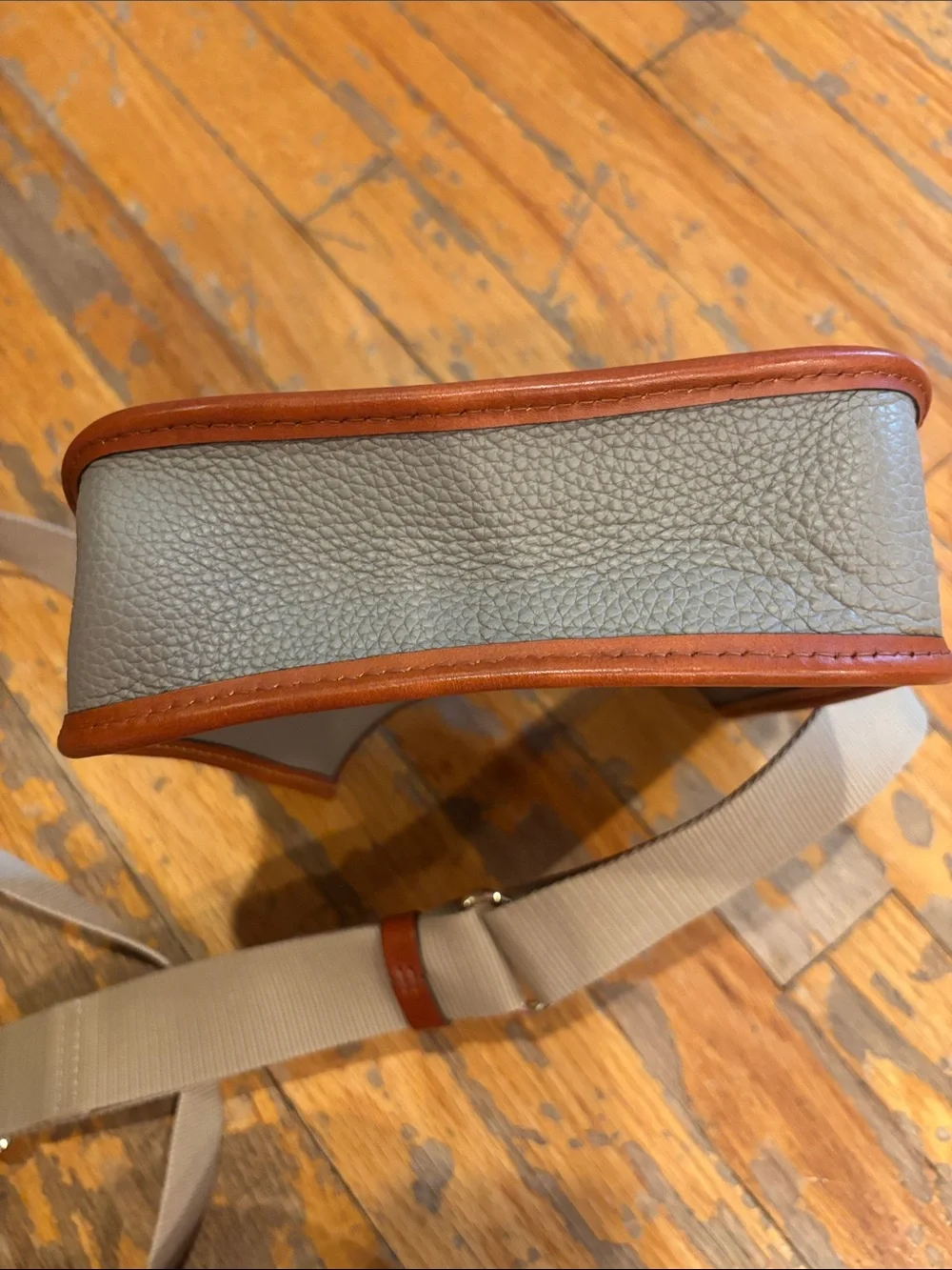 Dooney & Bourke Gray and Brown Leather Trim Crossbody Bag